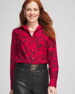 Fashion No Iron™ Red & Black Floral Shirt Tops