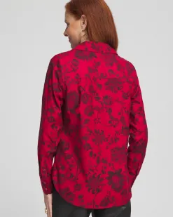 Fashion No Iron™ Red & Black Floral Shirt Tops