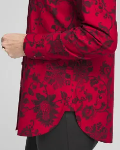 Fashion No Iron™ Red & Black Floral Shirt Tops
