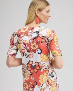 Best Sale Paisley Elbow Sleeve Cotton Tee Tops