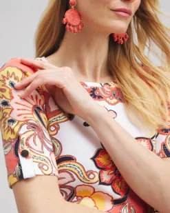 Best Sale Paisley Elbow Sleeve Cotton Tee Tops