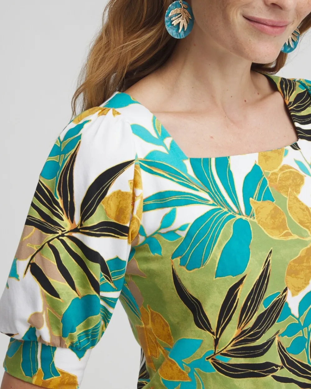 Clearance Palm Print Square Neck Top Tops