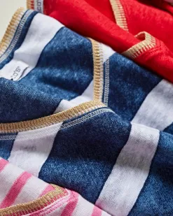 Online Pink Stripe Sweater Trim Linen Tee Tops