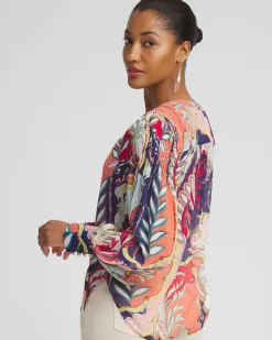 Discount Pintuck Detail Artisan Print Top Tops