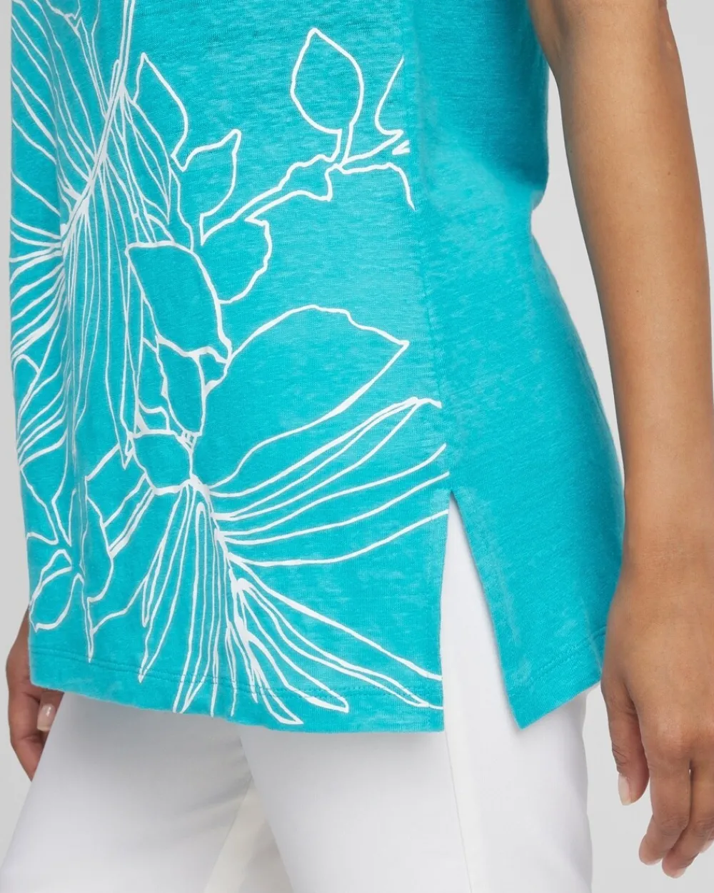 Discount Placed Floral Linen Tunic Tops