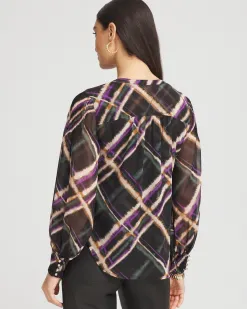 Best Sale Plaid Pintuck Sleeve Blouse Tops