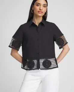 Flash Sale Poplin Crochet Trim Top Tops