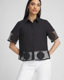 Flash Sale Poplin Crochet Trim Top Tops