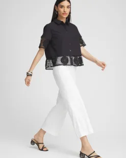 Flash Sale Poplin Crochet Trim Top Tops