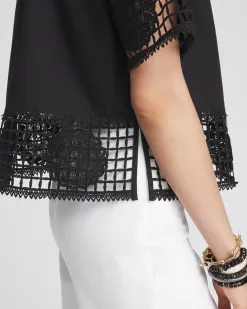 Flash Sale Poplin Crochet Trim Top Tops