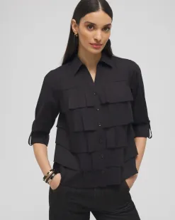 Clearance Poplin Ruffle Shirt Tops