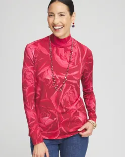 Store Rose Print Mockneck Pullover Sweater Sweaters