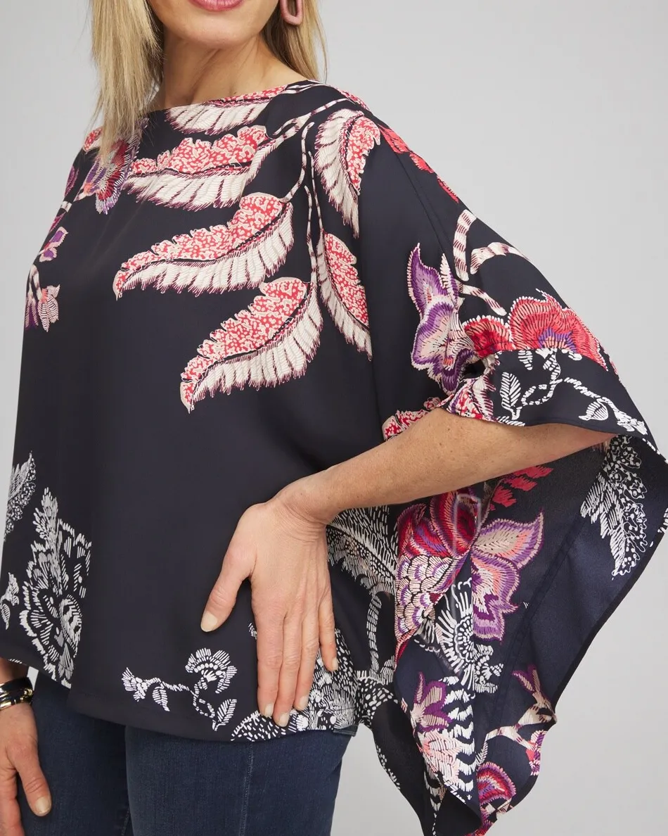 Best Sale Ruffle Detail Floral Poncho Tops