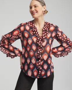 Best Sale Ruffle Detail Ikat Blouse Tops