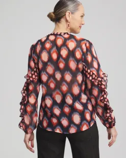 Best Sale Ruffle Detail Ikat Blouse Tops