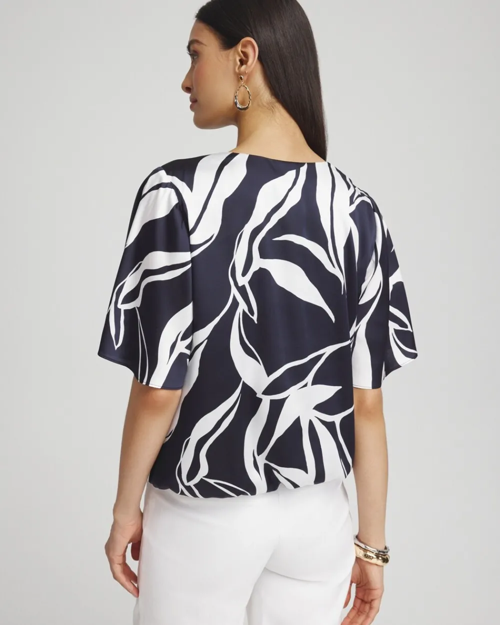 Fashion Satin Bubble Hem Blouse Tops