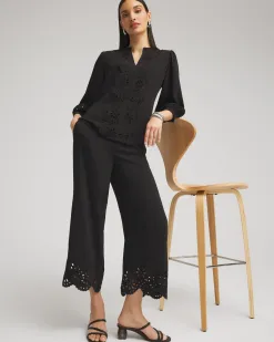 Cheap Satin Eyelet Hem Culottes Pants
