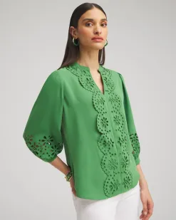 Best Sale Satin Eyelet Top Tops