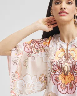 Shop Satin Floral Keyhole Neck Blouse Tops