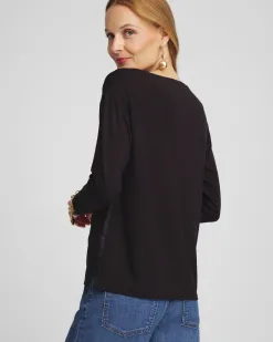 Cheap Satin Leaves Long Sleeve Tee Tops
