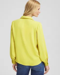 Fashion Satin Pleat Sleeve Shirt Tops