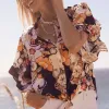 Best Satin Ruffle Sleeve Tie Front Shirt Tops