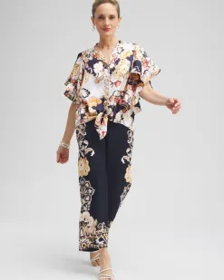 Best Satin Ruffle Sleeve Tie Front Shirt Tops