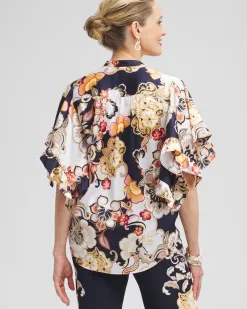 Best Satin Ruffle Sleeve Tie Front Shirt Tops