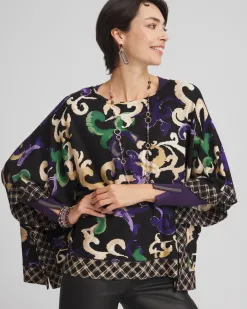 Outlet Scroll Print Poncho Tops | Ponchos & Ruanas