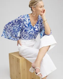 Shop Scrolls Pleated Billow Sleeve Top Tops