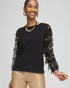 Discount Sequin Ruffle Pullover Sweater Sweaters