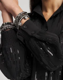 New Sequined Satin Shirt Tops | Blouses & Shirts