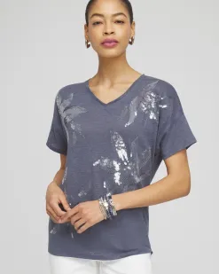 Best Sale Slate Linen Sequin Tee Tops