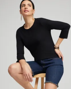 Clearance 3/4 Sleeve Button Tee Tops