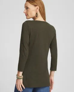 New 3/4 Sleeve Overlap Tunic Tops