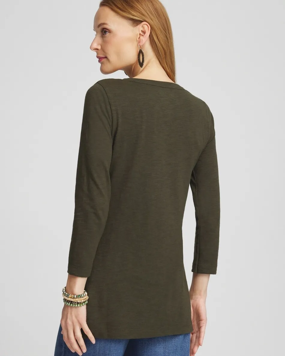 New 3/4 Sleeve Overlap Tunic Tops