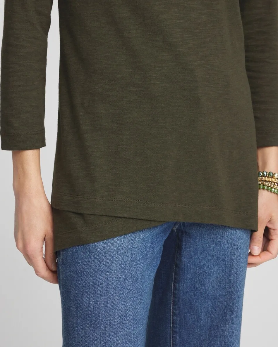 New 3/4 Sleeve Overlap Tunic Tops