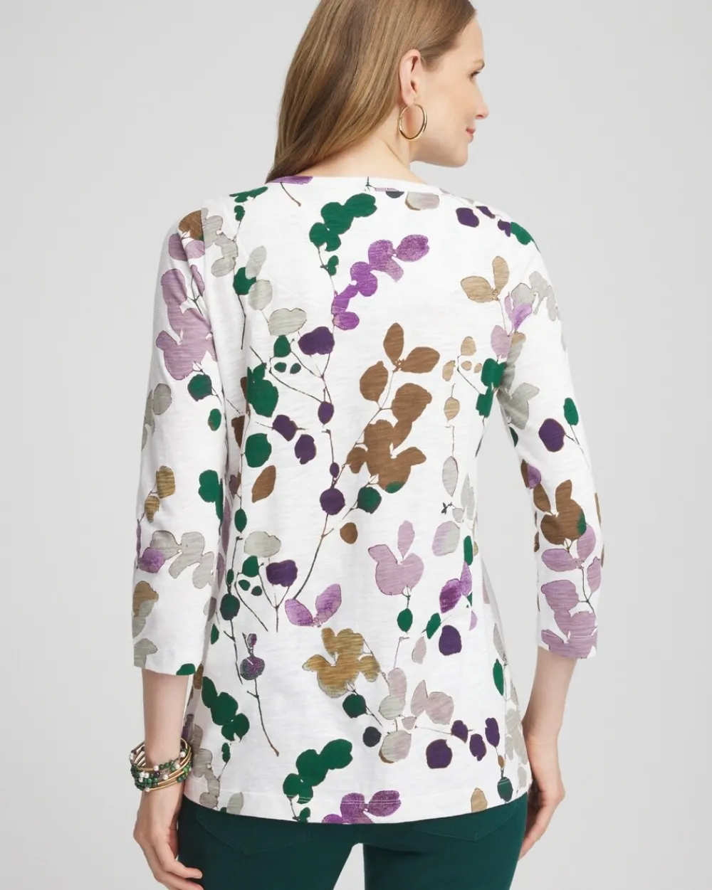 Sale 3/4 Sleeve Sprigs Overlap Tunic Tops