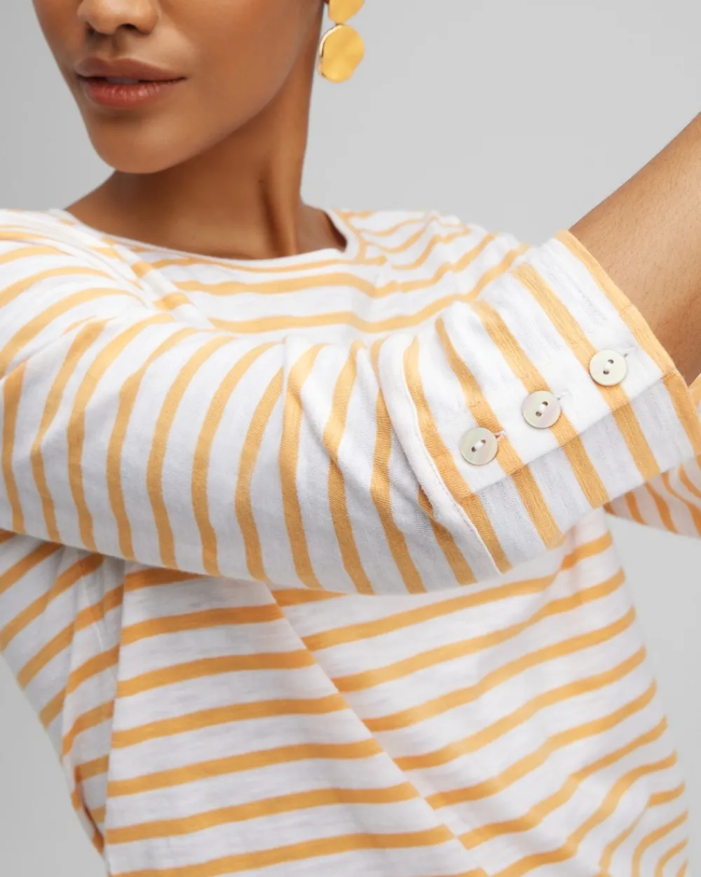 Store Stripe 3/4 Sleeve Button Tee Tops