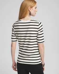 Best Sale Stripe Draped Front Tee Tops