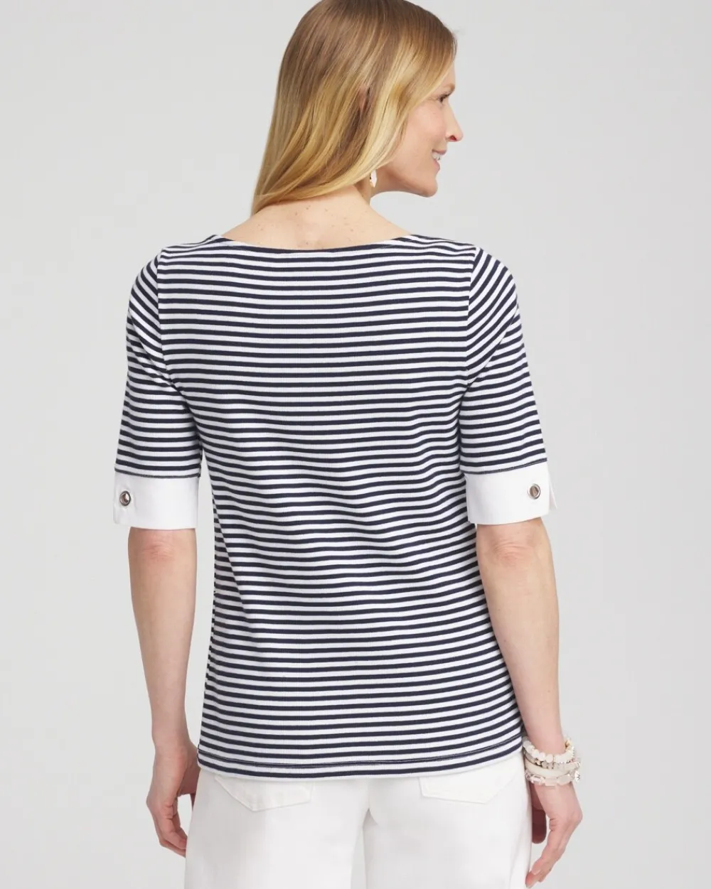Sale Stripe Grommet Detail Tee Tops