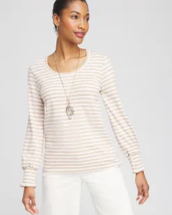 Discount Stripe Smocked Cuff Tee Tops
