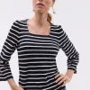 Discount Stripe Square Neck Bell Sleeve Top Tops