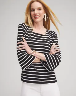 Discount Stripe Square Neck Bell Sleeve Top Tops