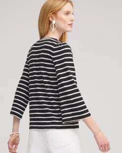 Discount Stripe Square Neck Bell Sleeve Top Tops