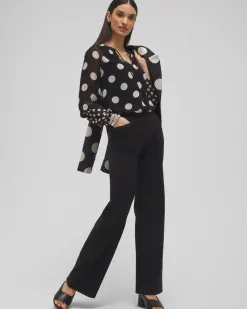Cheap Studded Polka Dot Blouse Tops