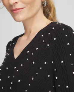 Best Sale Studded V-Neck Pullover Sweater Sweaters
