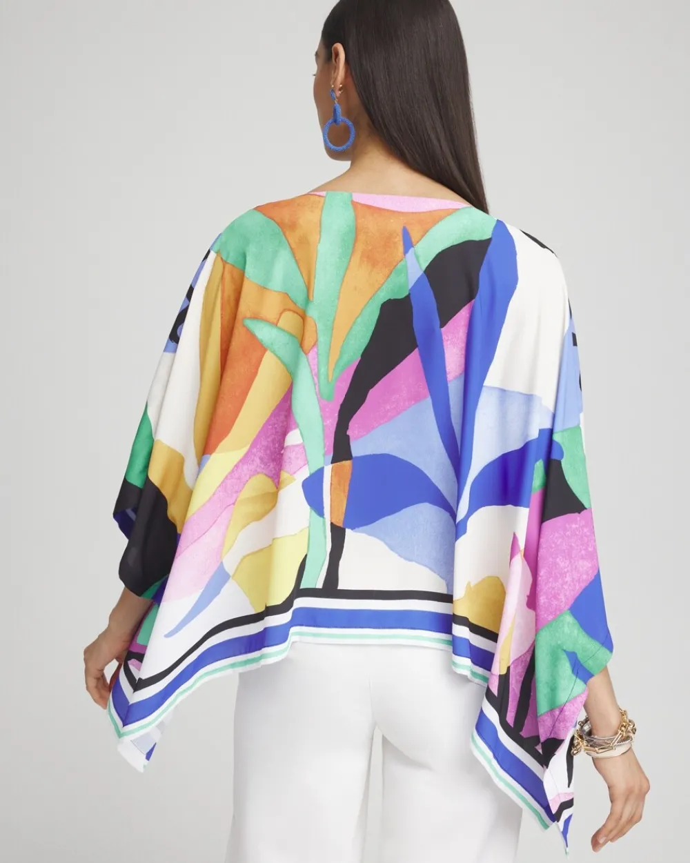 Cheap Tropical Border Stripe Poncho Tops