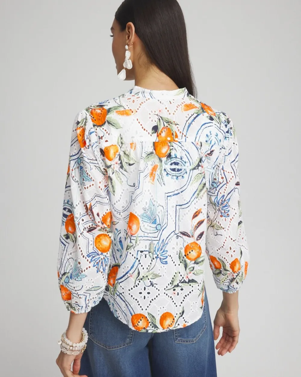 Cheap Tropical Eyelet Sleeve Shirt Tops