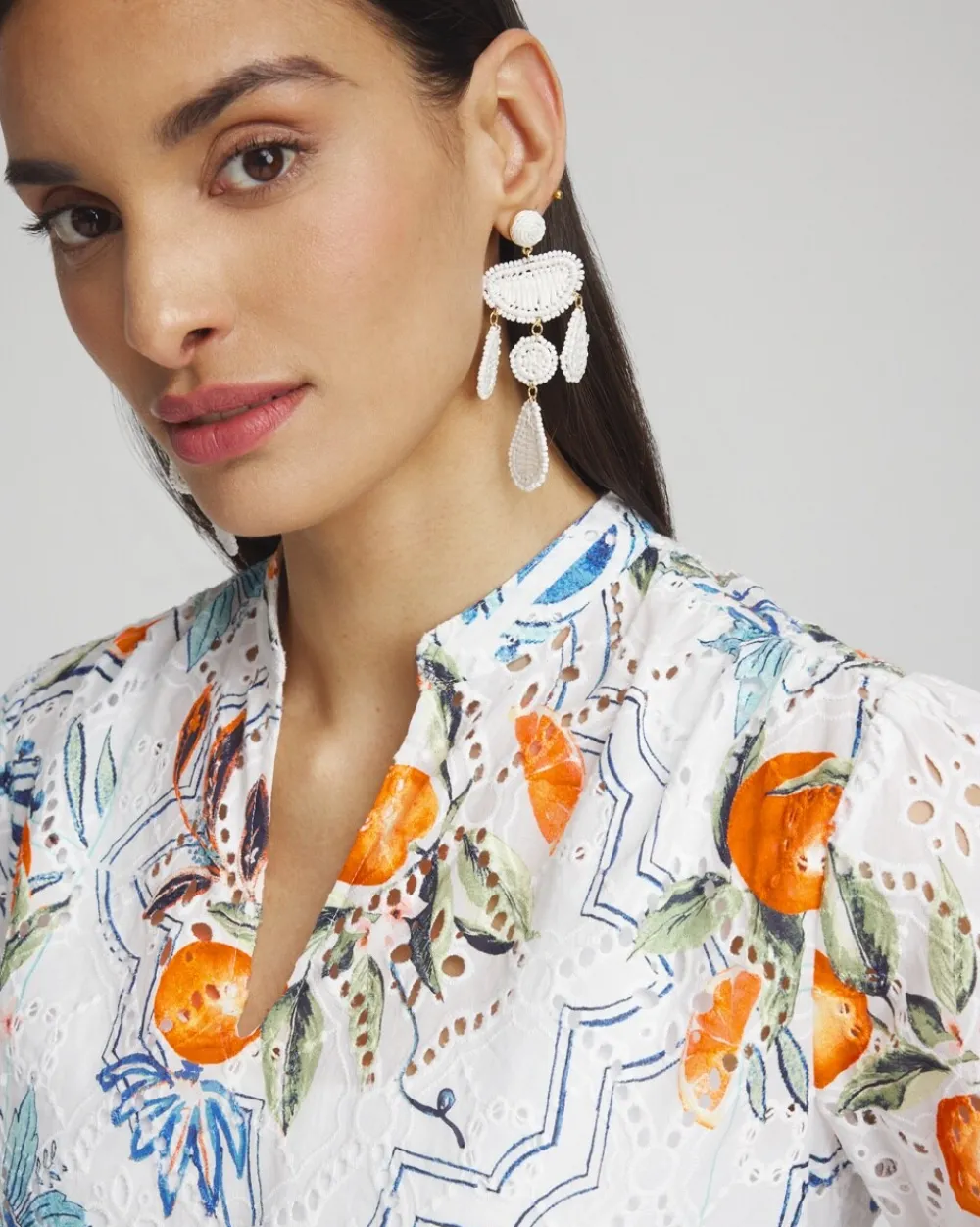 Cheap Tropical Eyelet Sleeve Shirt Tops